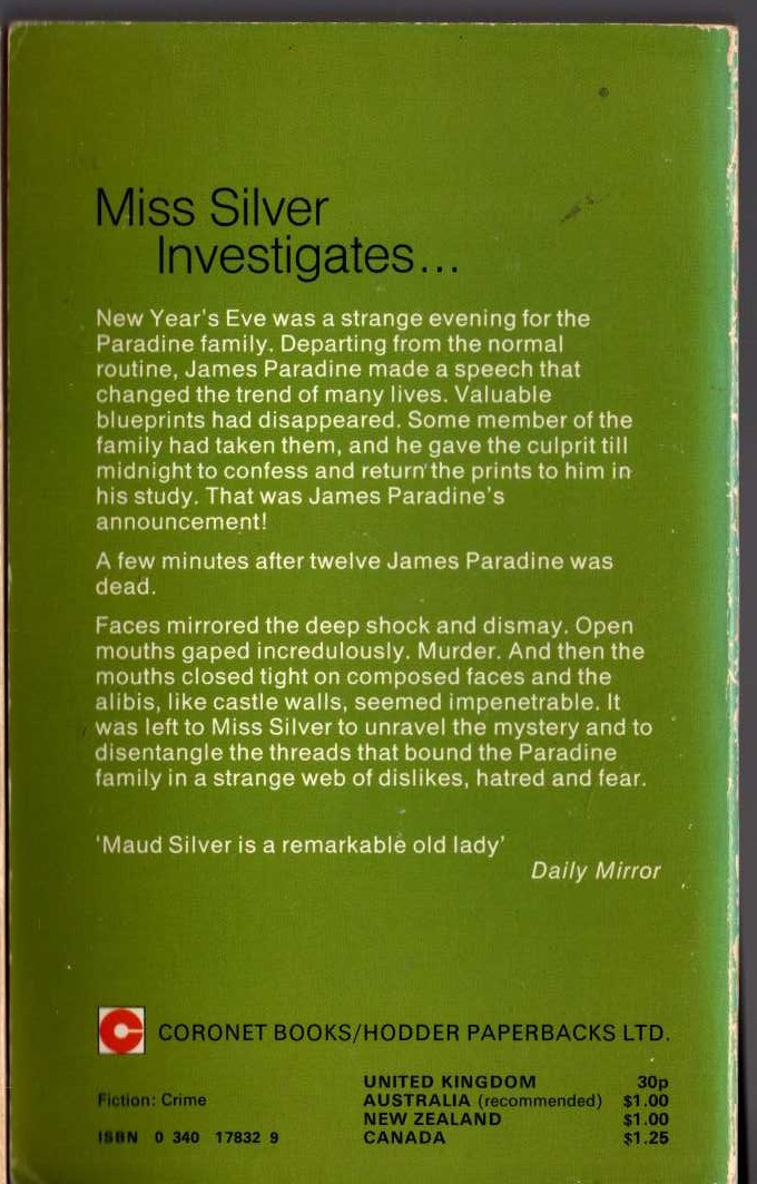 Patricia Wentworth  THE CLOCK STRIKES TWELVE magnified rear book cover image