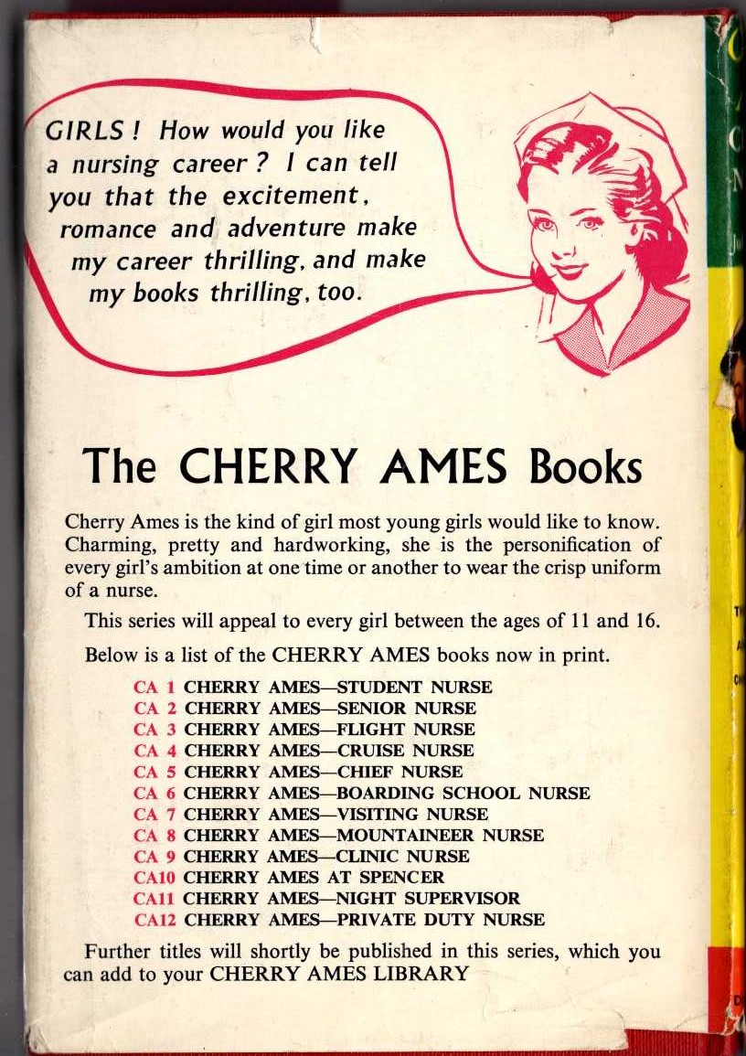 CHERRY AMES CLINIC NURSE magnified rear book cover image