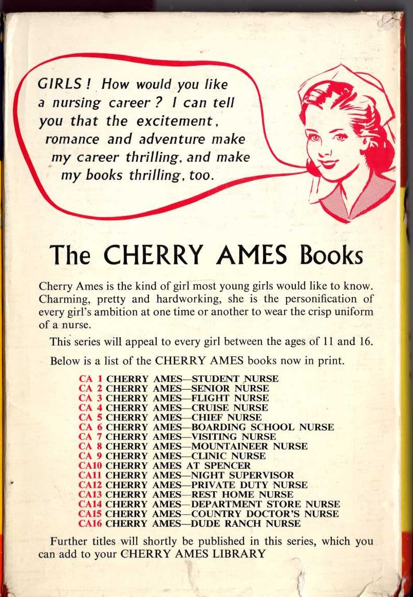 CHERRY AMES DEPARTMENT STORE NURSE magnified rear book cover image