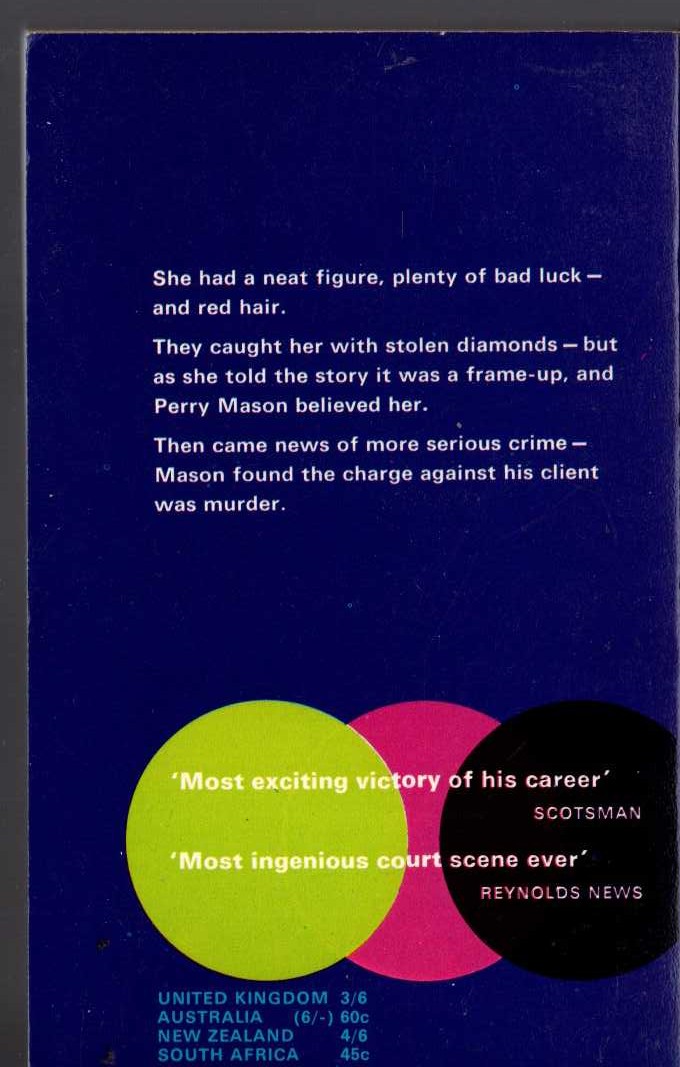 Erle Stanley Gardner  THE CASE OF THE RESTLESS REDHEAD magnified rear book cover image