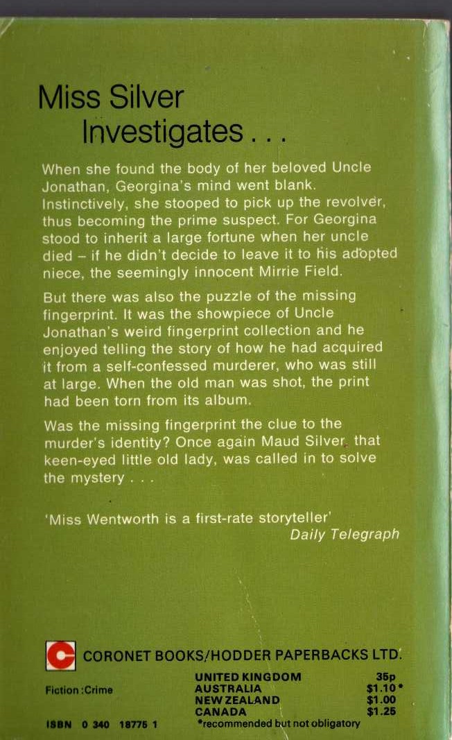 Patricia Wentworth  THE FINGERPRINT magnified rear book cover image