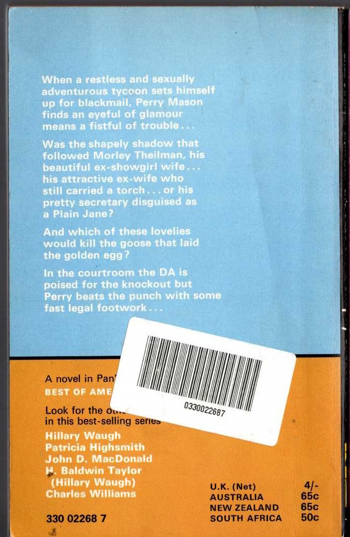 Erle Stanley Gardner  THE CASE OF THE SHAPELY SHADOW magnified rear book cover image