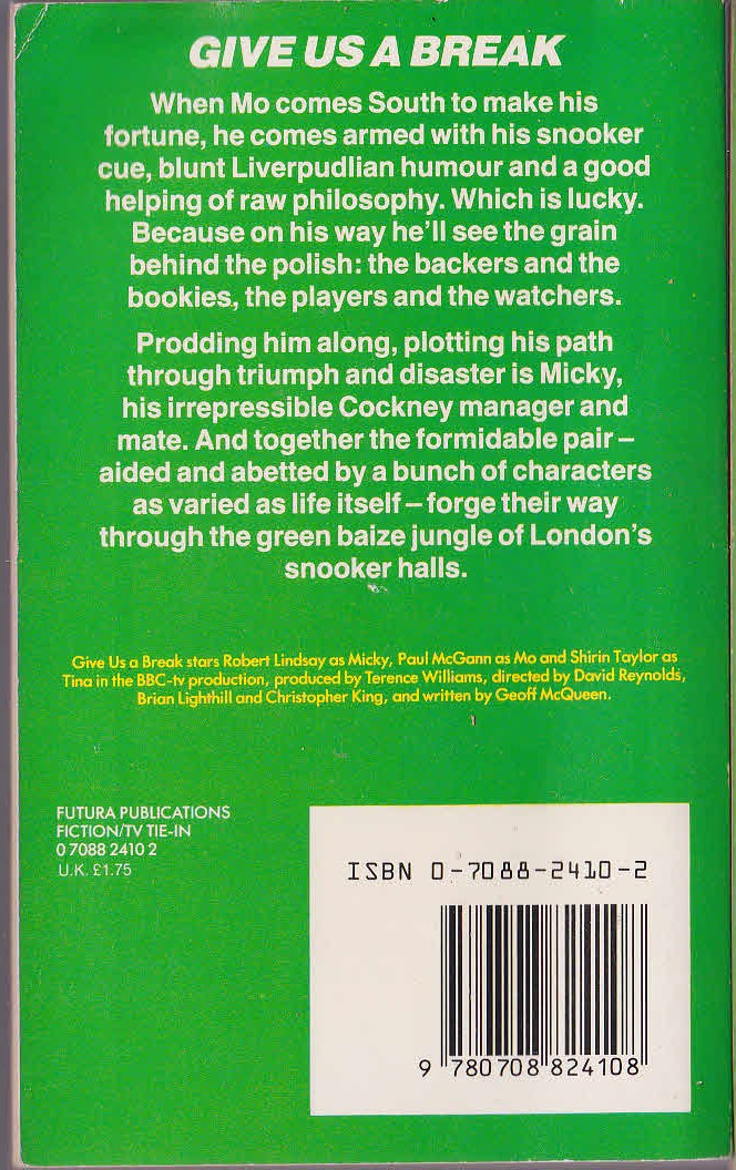Geoff McQueen  GIVE US A BREAK (BBC TV) magnified rear book cover image