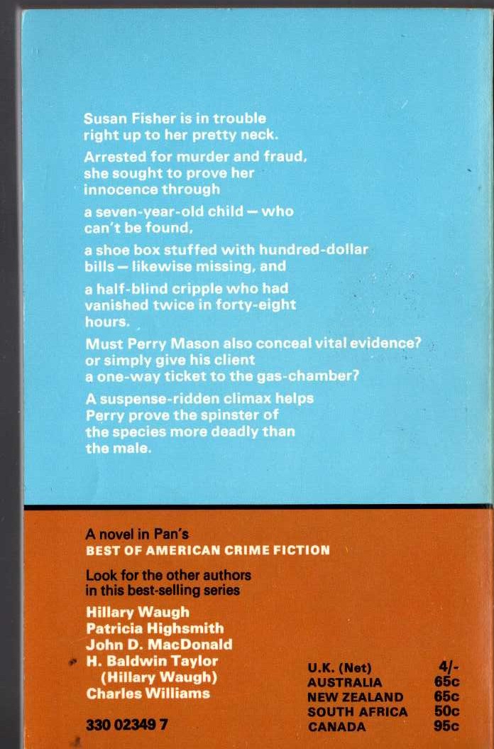 Erle Stanley Gardner  THE CASE OF THE SPURIOUS SPINSTER magnified rear book cover image