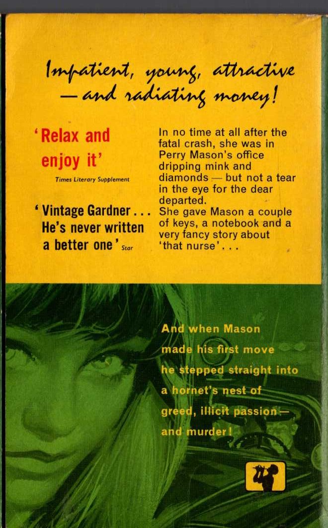 Erle Stanley Gardner  THE CASE OF THE FUGITIVE NURSE magnified rear book cover image