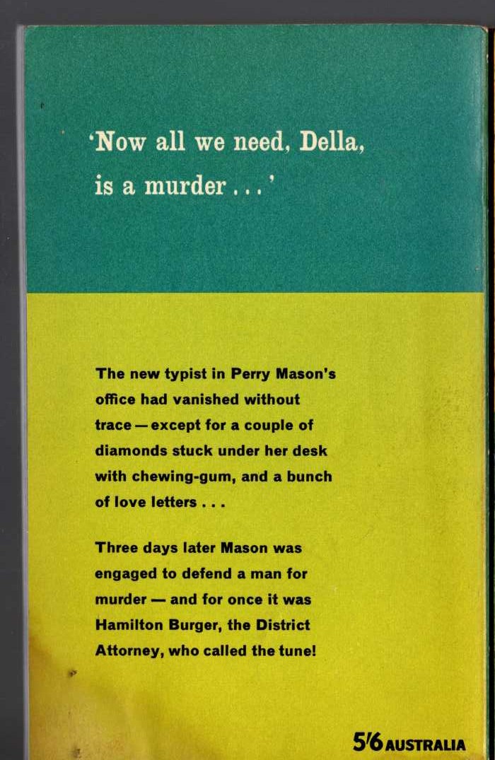 Erle Stanley Gardner  THE CASE OF THE TERRIFIED TYPIST magnified rear book cover image