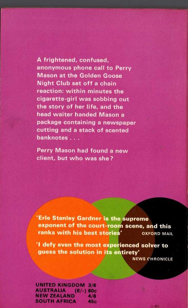 Erle Stanley Gardner  THE CASE OF THE ONE-EYED WITNESS magnified rear book cover image