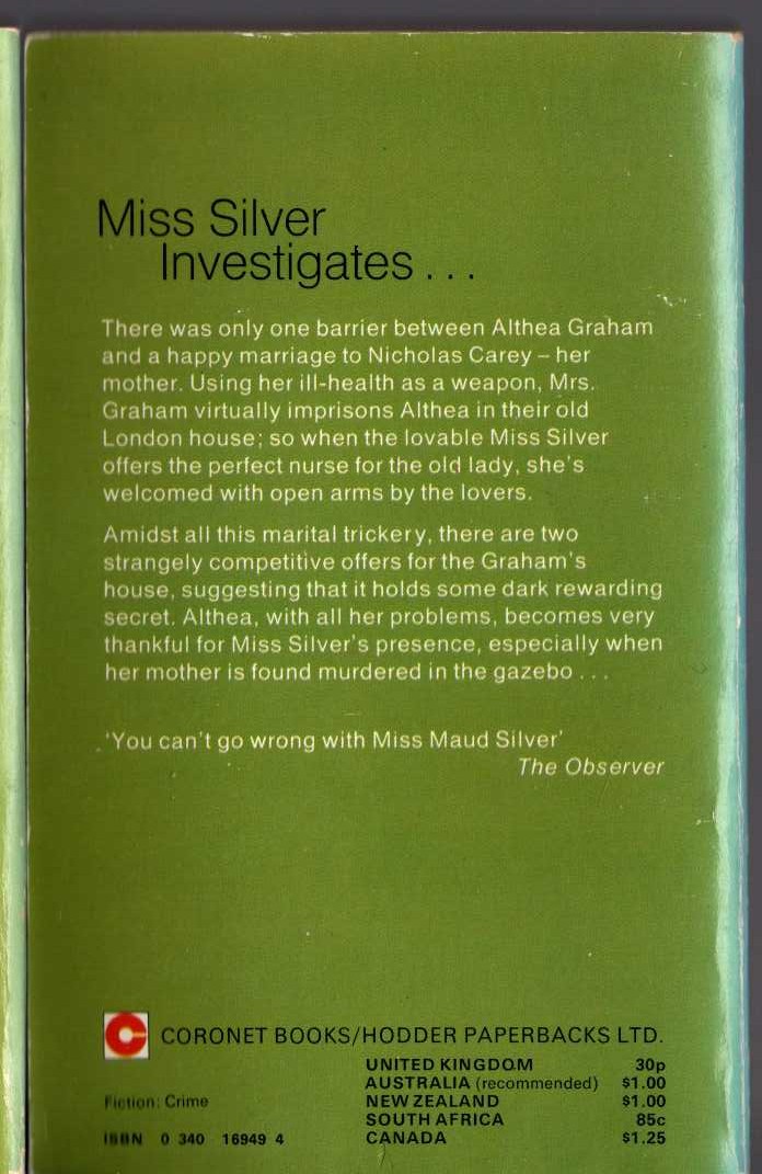 Patricia Wentworth  THE GAZEBO magnified rear book cover image