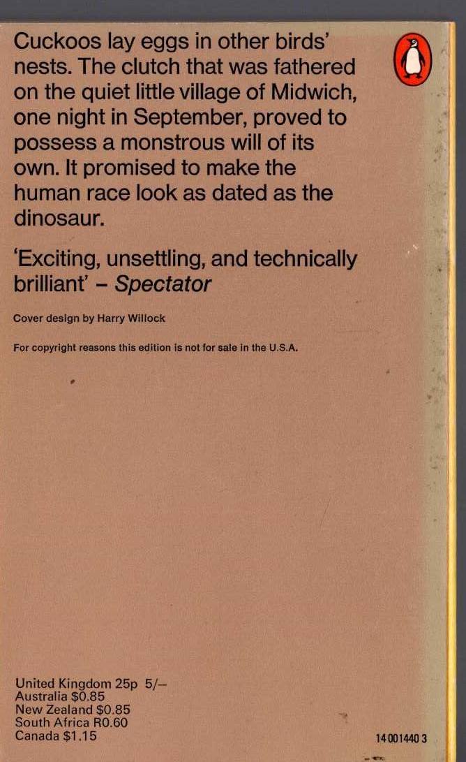 John Wyndham  THE MIDWICH CUCKOOS magnified rear book cover image