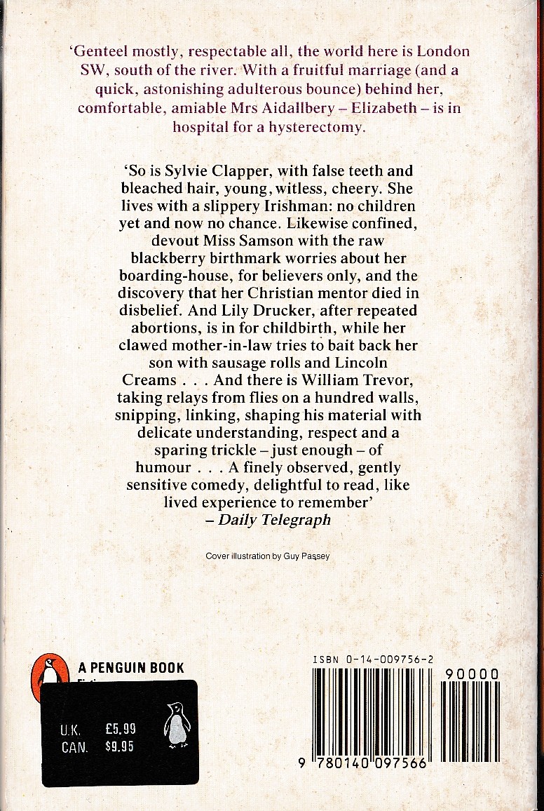 William Trevor  ELIZABETH ALONE magnified rear book cover image