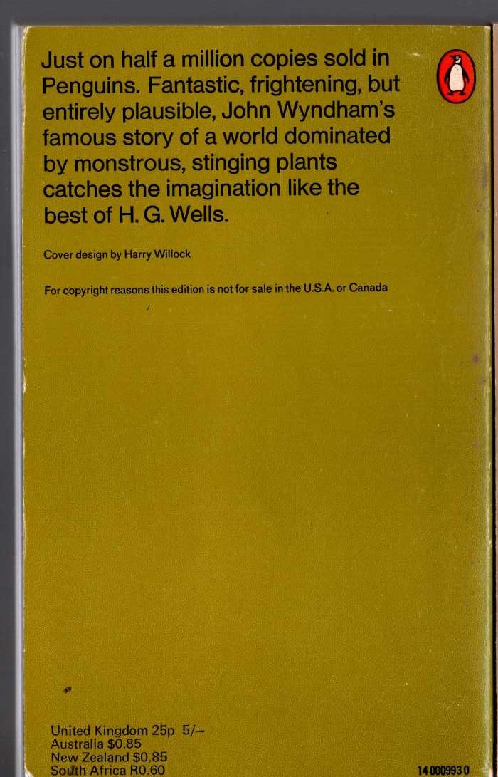 John Wyndham  THE DAY OF THE TRIFFIDS magnified rear book cover image