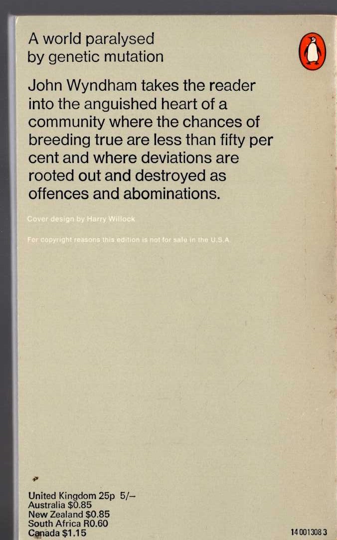 John Wyndham  THE CHRYSALIDS magnified rear book cover image