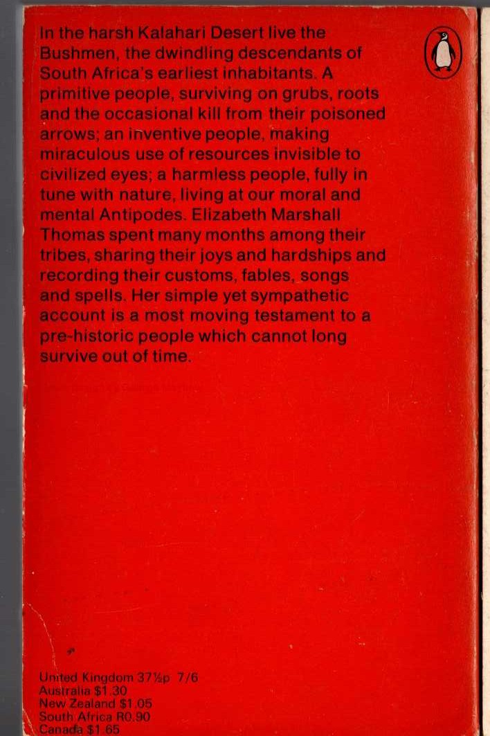 Elizabeth Marshall Thomas  THE HARMLESS PEOPLE magnified rear book cover image