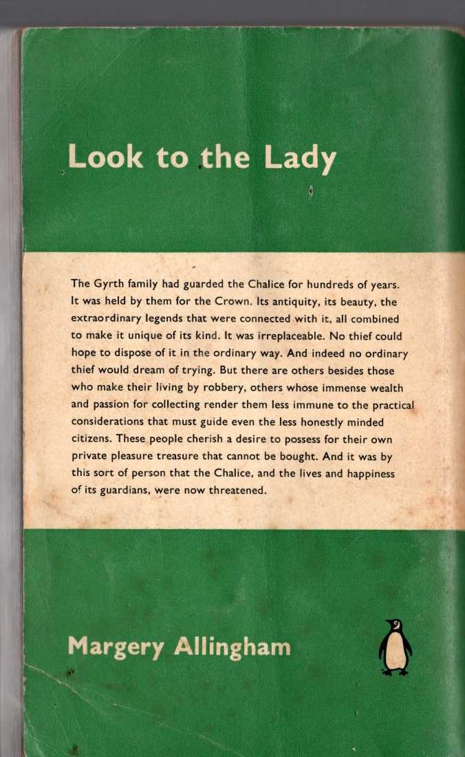 Margery Allingham  LOOK TO THE LADY magnified rear book cover image