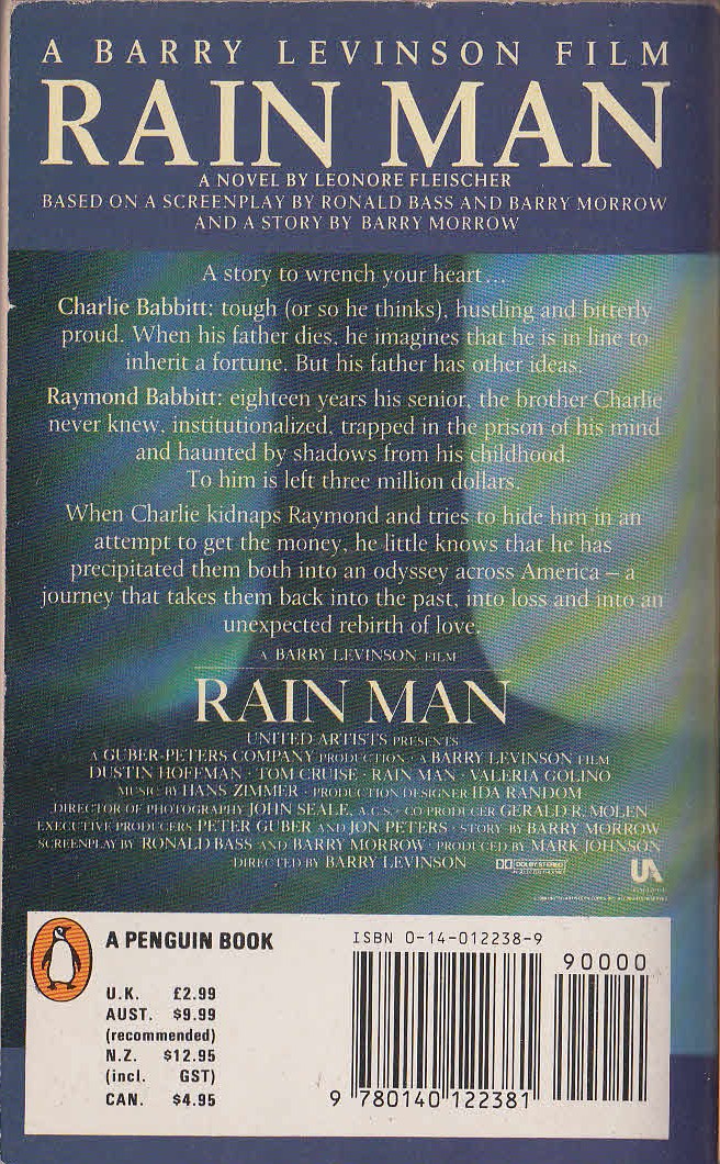 Leonore Fleischer  RAIN MAN (Hoffman & Cruise) magnified rear book cover image