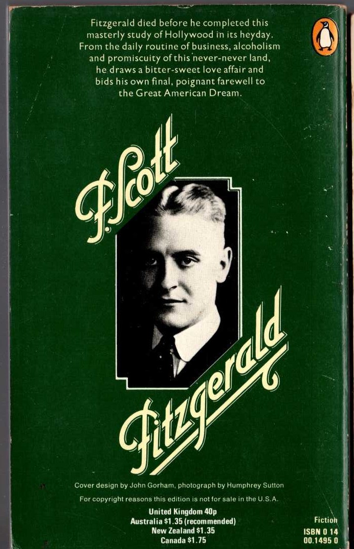 F.Scott Fitzgerald  THE LAST TYCOON magnified rear book cover image