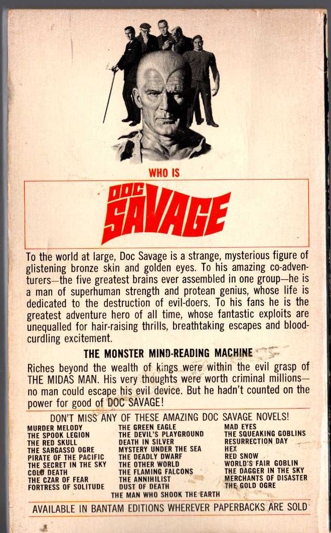 Kenneth Robeson  DOC SAVAGE: THE MIDAS MAN magnified rear book cover image