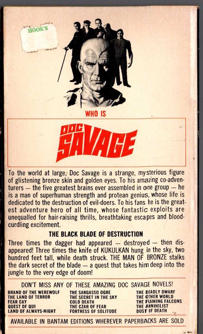 Kenneth Robeson  DOC SAVAGE: THE DAGGER IN THE SKY magnified rear book cover image
