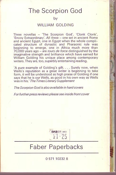 William Golding  THE SCORPIAN GOD magnified rear book cover image