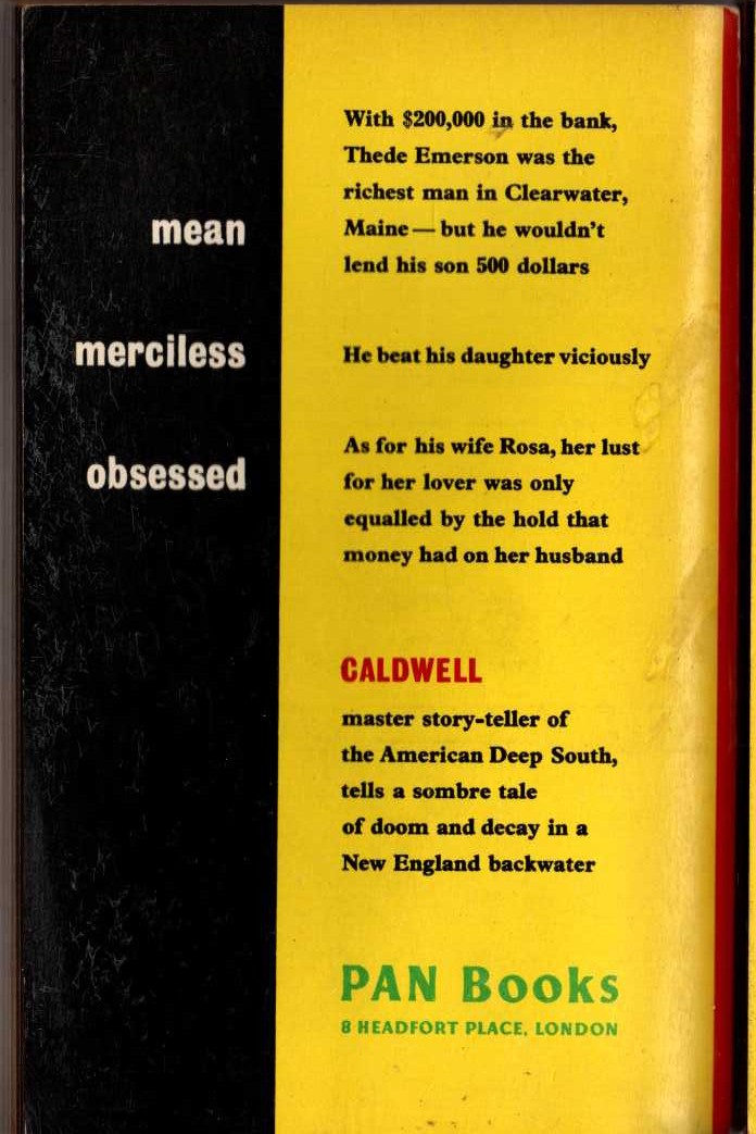 Erskine Caldwell  A LAMP FOR NIGHTFALL magnified rear book cover image