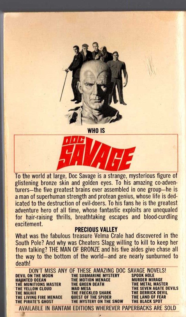 Kenneth Robeson  DOC SAVAGE: THE SOUTH POLE TERROR magnified rear book cover image