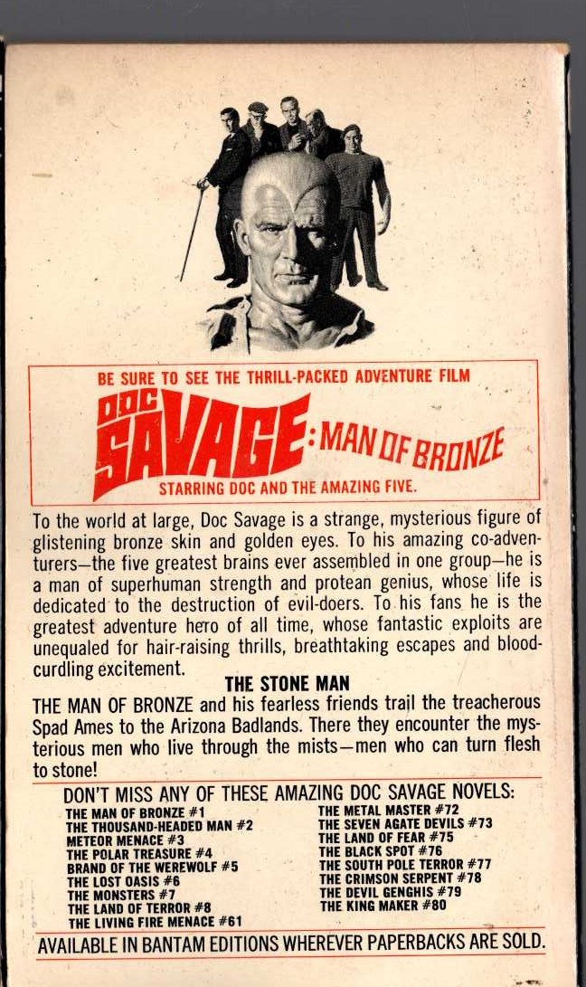 Kenneth Robeson  DOC SAVAGE: THE STONE MAN magnified rear book cover image