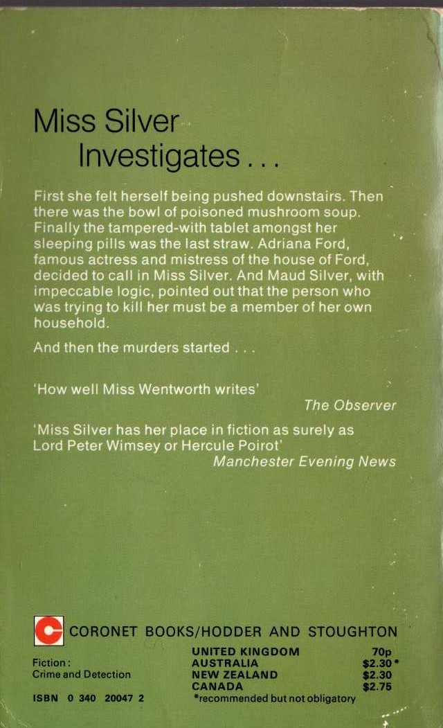 Patricia Wentworth  THE SILENT POOL magnified rear book cover image