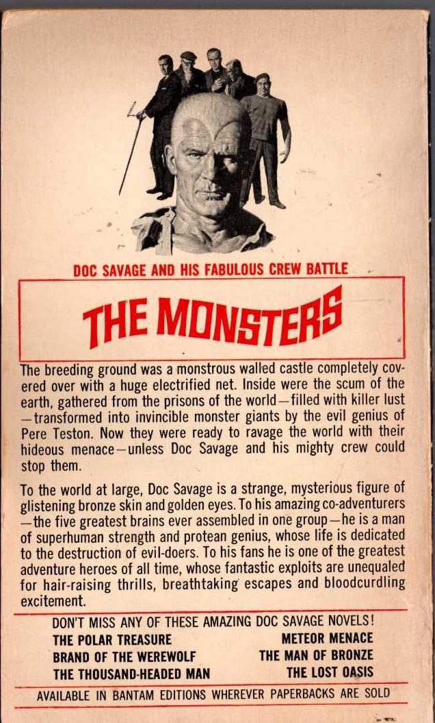 Kenneth Robeson  DOC SAVAGE: THE MONSTERS magnified rear book cover image