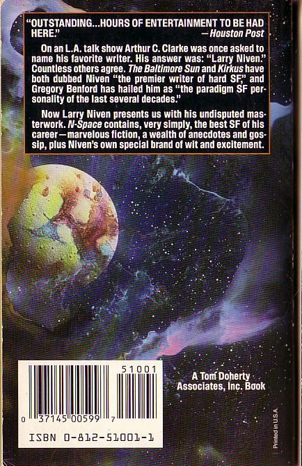 Larry Niven  N-SPACE magnified rear book cover image