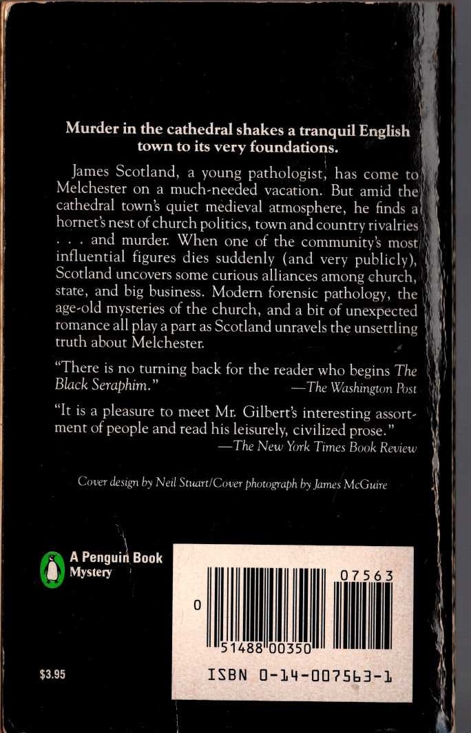 Michael Gilbert  THE BLACK SERAPHIM magnified rear book cover image