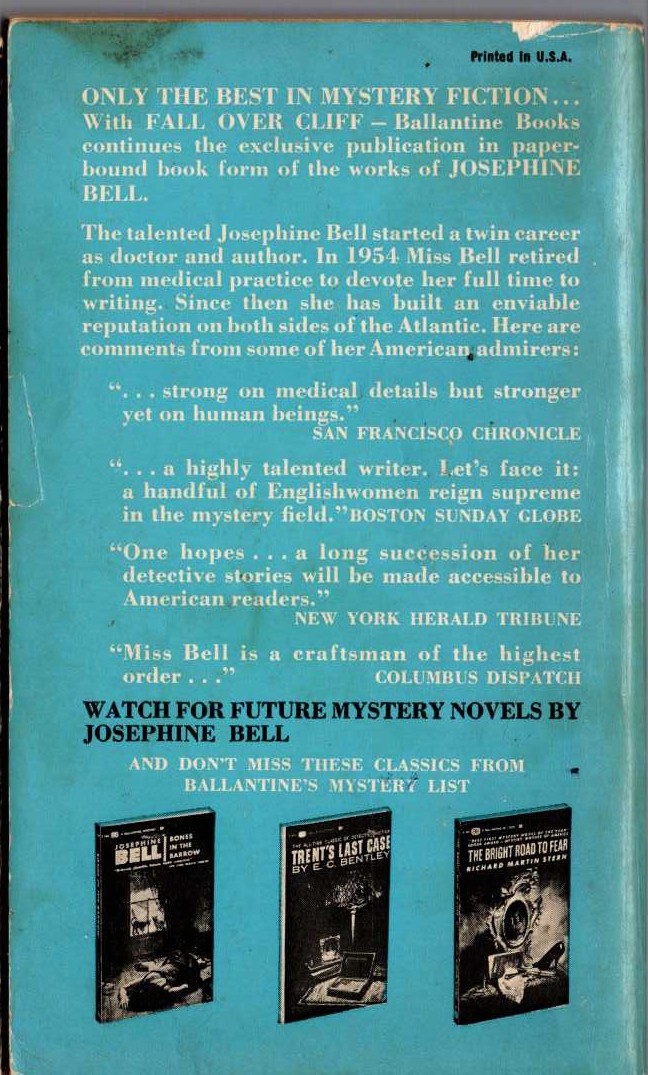 Josephine Bell  FALL OVER CLIFF magnified rear book cover image