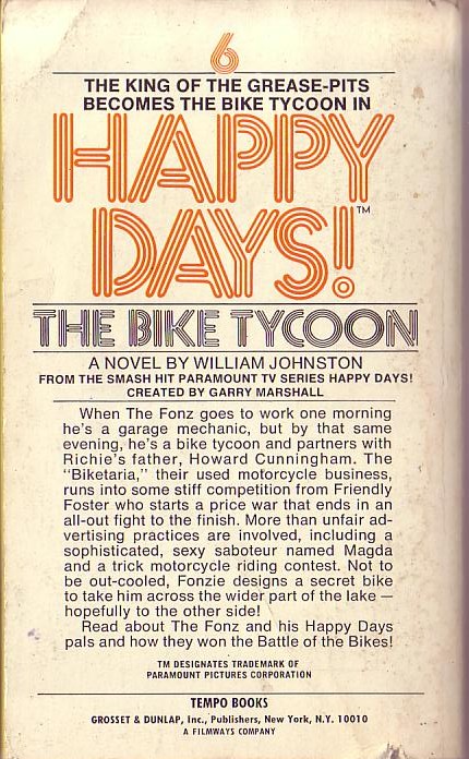 William Johnston  HAPPY DAYS #6: The Bike Tycoon magnified rear book cover image