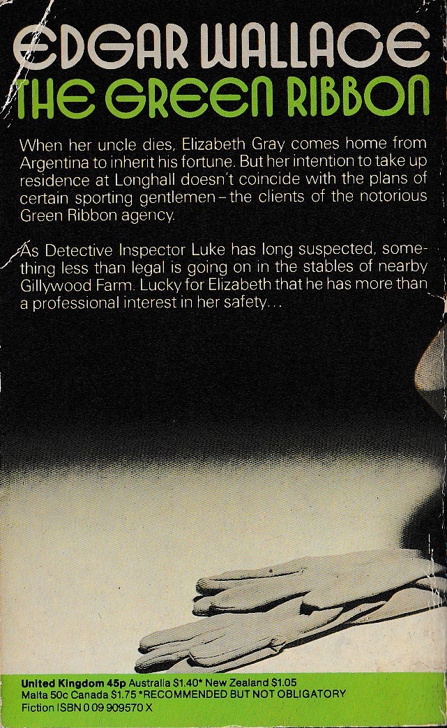 Edgar Wallace  THE GREEN RIBBON magnified rear book cover image