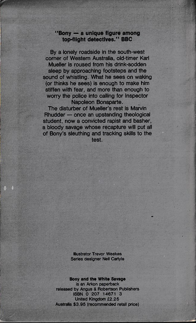 Arthur Upfield  BONY AND THE WHITE SAVAGE magnified rear book cover image