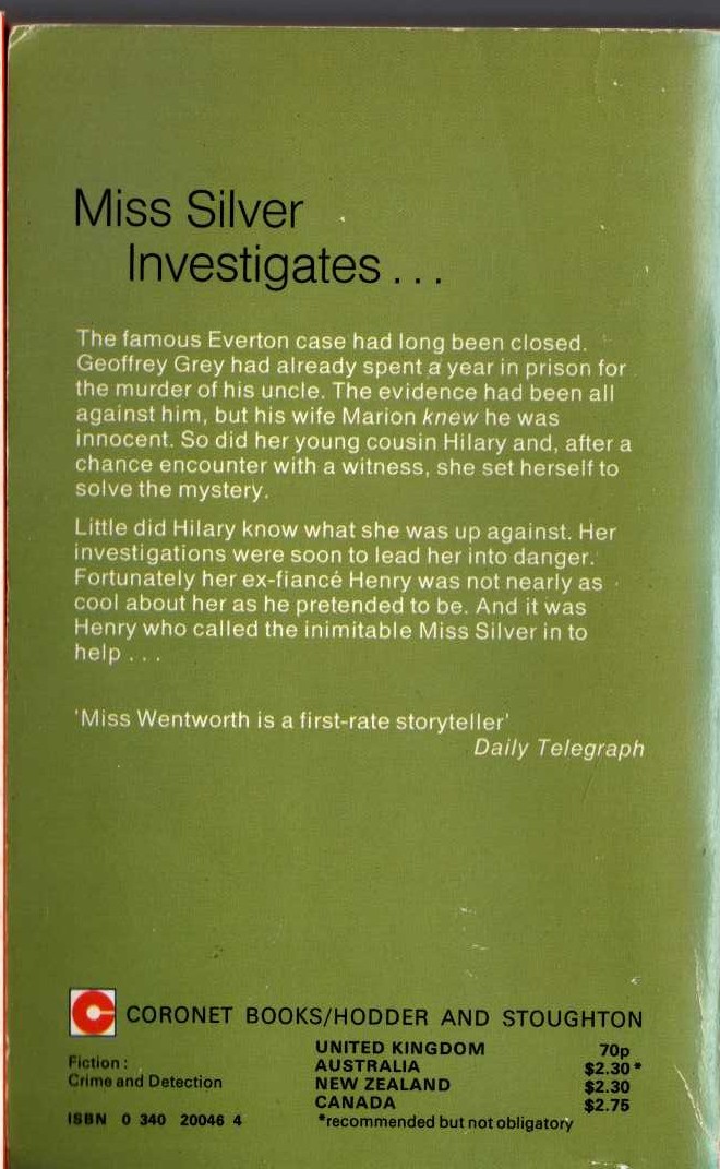 Patricia Wentworth  THE CASE IS CLOSED magnified rear book cover image