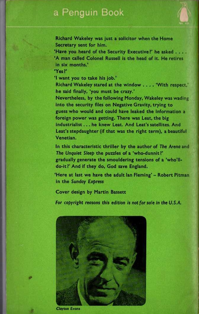 William Haggard  VENETIAN BLIND magnified rear book cover image