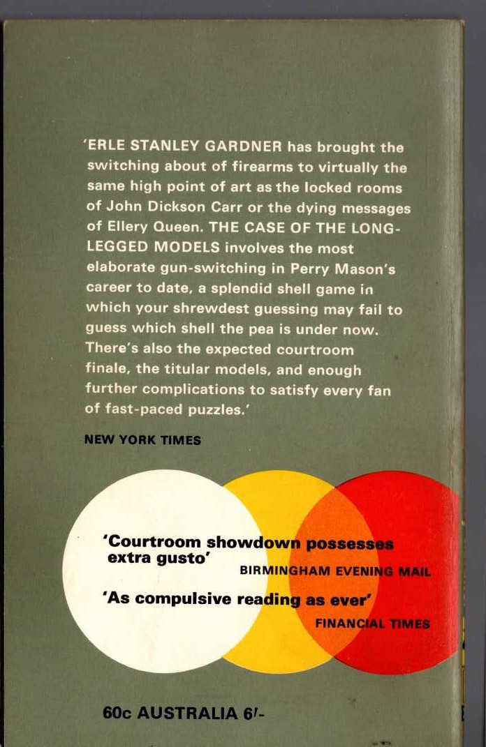 Erle Stanley Gardner  THE CASE OF THE LONG-LEGGED MODELS magnified rear book cover image