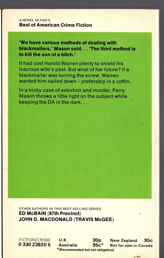 Erle Stanley Gardner  THE CASE OF THE PHANTOM FORTUNE magnified rear book cover image