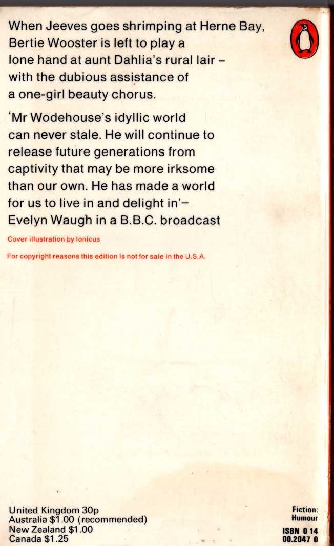 P.G. Wodehouse  JEEVES IN THE OFFING magnified rear book cover image