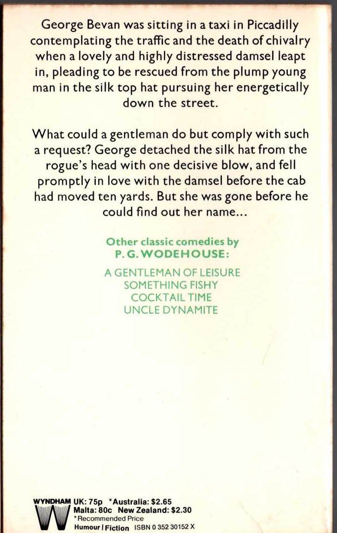 P.G. Wodehouse  A DAMSEL IN DISTRESS magnified rear book cover image