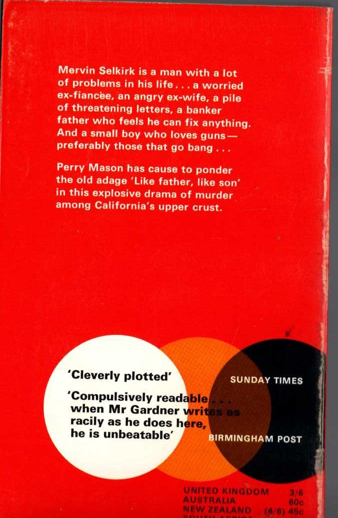 Erle Stanley Gardner  THE CASE OF THE DEADLY TOY magnified rear book cover image