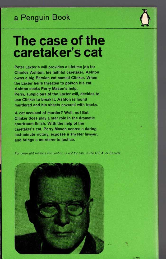 Erle Stanley Gardner  THE CASE OF THE CARETAKER'S CAT magnified rear book cover image