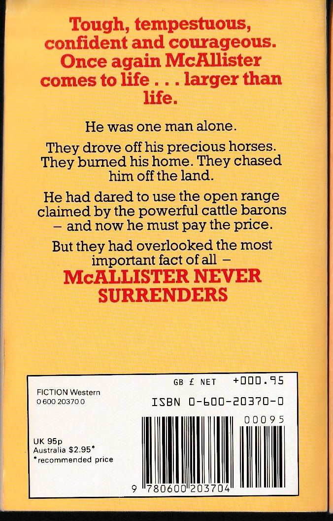 Matt Chisholm  McALLISTER NEVER SURRENDERS magnified rear book cover image