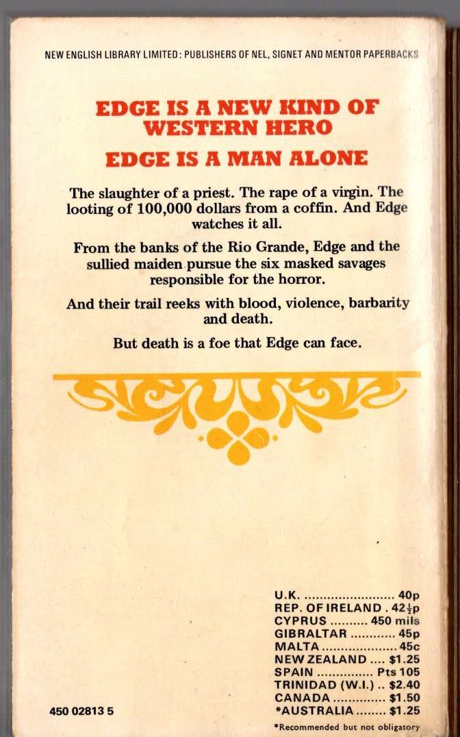George G. Gilman  EDGE 19: ASHES AND DUST magnified rear book cover image