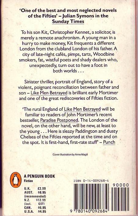 John Mortimer  LIKE MEN BETRAYED magnified rear book cover image