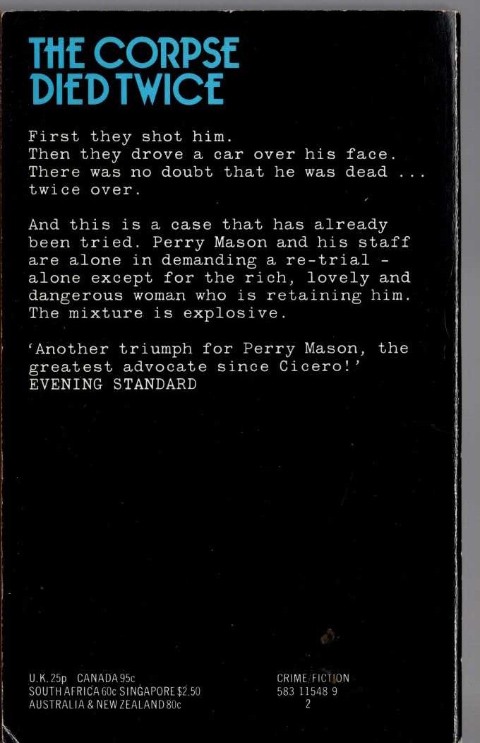 Erle Stanley Gardner  THE CASE OF THE LUCKY LOSER magnified rear book cover image