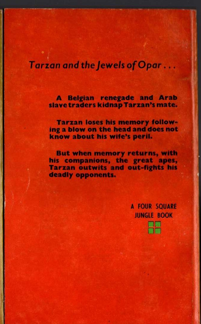 Edgar Rice Burroughs  TARZAN AND THE JEWELS OF OPAR magnified rear book cover image