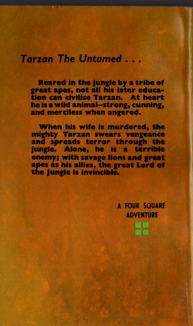 Edgar Rice Burroughs  TARZAN THE UNTAMED magnified rear book cover image