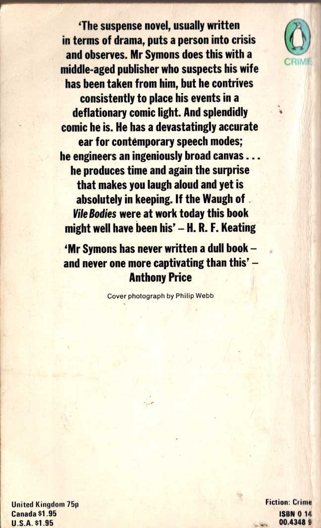 Julian Symons  THE MAN WHO LOST HIS WIFE magnified rear book cover image
