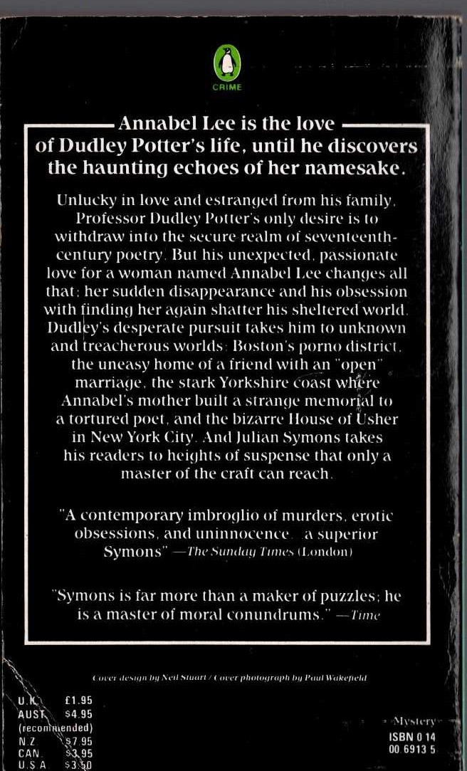 Julian Symons  THE NAME OF ANNABEL LEE magnified rear book cover image